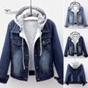 Winterjas Dames Met Capuchon Effen Kleur Lange Mouwen Afneembare Hoed Dik Houdt Warm Enkelrijig Grote Mat Pluche Denim Jas voor Dagelijks Gebruik