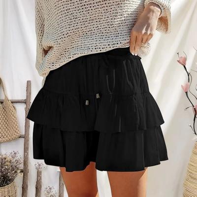 Flowy Mini Skirt Elastic Drawstring High Waist Women Short Skirt Multi Ruffle Layered