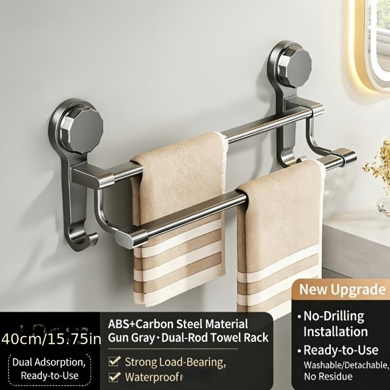 

40/50CM Modern No-Drill Double Towel Rack, Heavy-Duty Carbon Steel Bathroom Storage Organizer