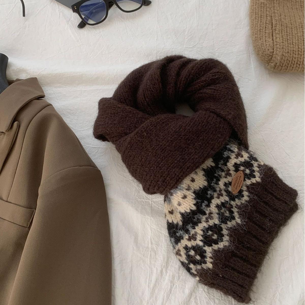 

Шерстяной вязаный шарф Fair Island для женщин, осенне-зимний, теплый, студенческий, рождественский, шерстяной шарф