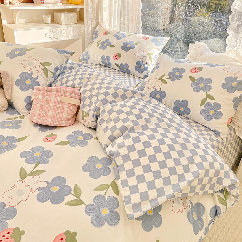 Pure Cotton Printed Four-piece Set, Pure Cotton Bed Sheet, Quilt Cover, Small Fresh Three-piece Set, Bed Home Thickened Quilt Cover
