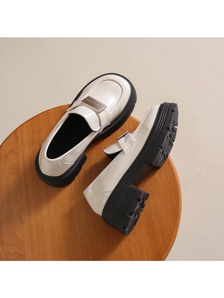 Fashion Winter Shoes Women All-Match Autumn Black Flats Loafers With Fur Clogs Platform Oxfords British Style Fall Slip-on Creepers Leat