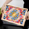 Mandala Pattern Wood Serving Food Trays With Side Handles Large Capacity Housewarming Christmas Gifts For Restaurants Homes