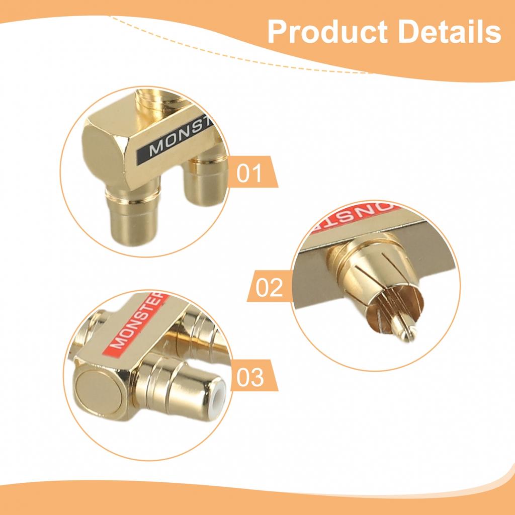 Premium 2pcs Audio Y Splitter Adapter 1 Male To 2 Female Gold Plated Design