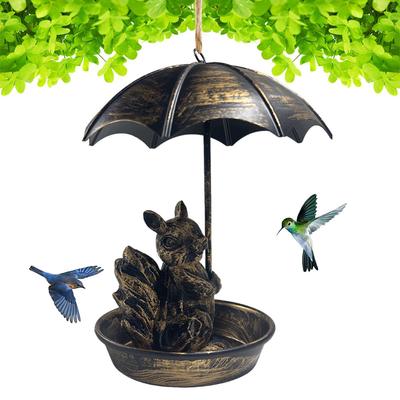Set de comedero para pájaros Ardilla/Gato/Perro Animal Sosteniendo Paraguas Comedero Colgante para Pájaros Plato de Alimentación para Pájaros para Jardín Patio Paisaje