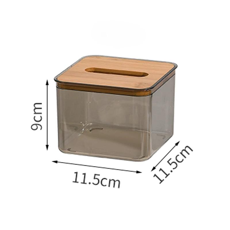 Nordic Minimalist Wooden Tissue Box Cover Holder Organizer Modern Desktop Transparent Rectangular Bamboo Facial Tissue Dispenser