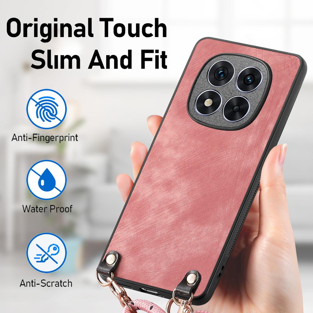 For Xiaomi Redmi Note 14 Pro 5G/Poco X7 5G Case Retro Texture Leather Coated PC+TPU Phone Cover with Hanging Rope