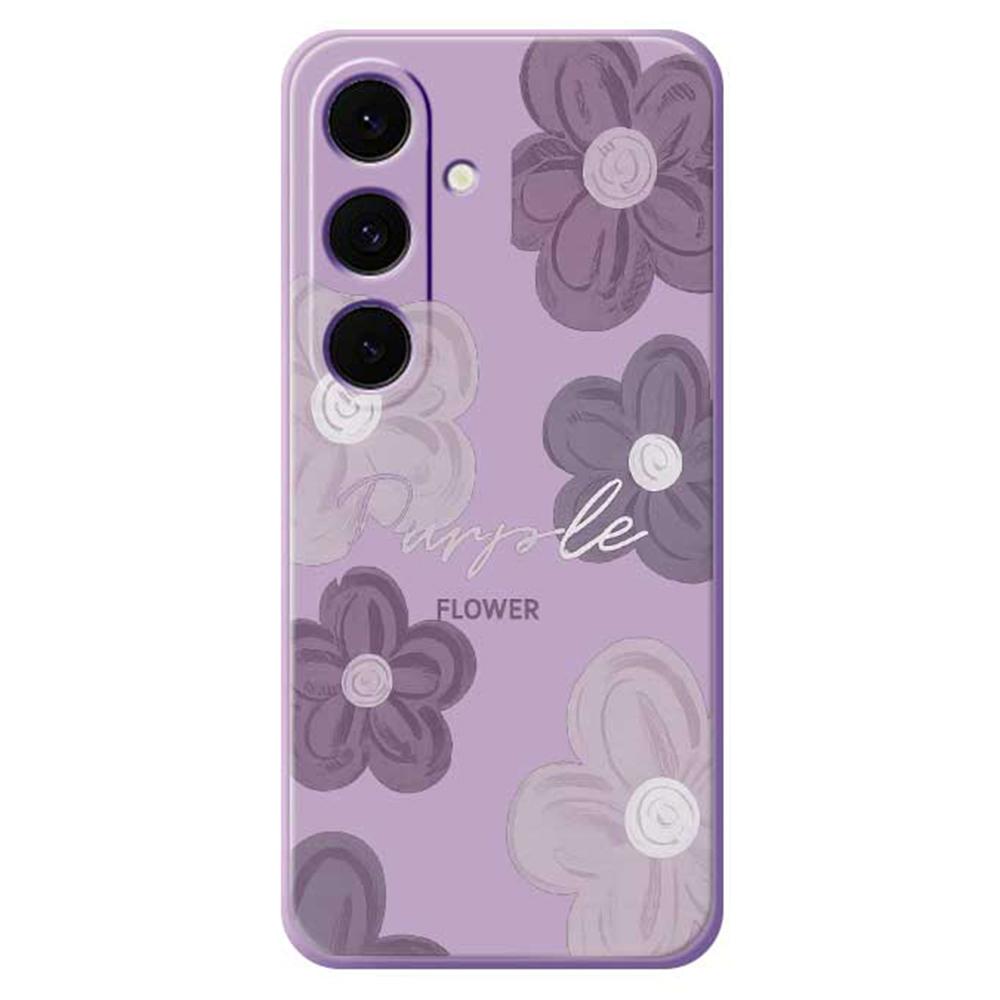 For Samsung Galaxy S25 FE Case Purple Flower Pattern Printing Straight Edge TPU Phone Back Cover