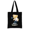 Summer New Teddy Bear Series Canvas Tote Bag Harajuku Style Black Printing High Capacity Shoulder Bag Fashion Shopping Bags