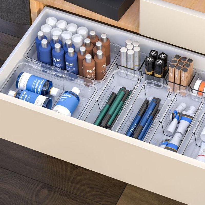 Transparent Drawer Partition Storage Box Freely Extendable and Stackable Storage Box Desktop for Organizing Sundries Storage Compartment Box