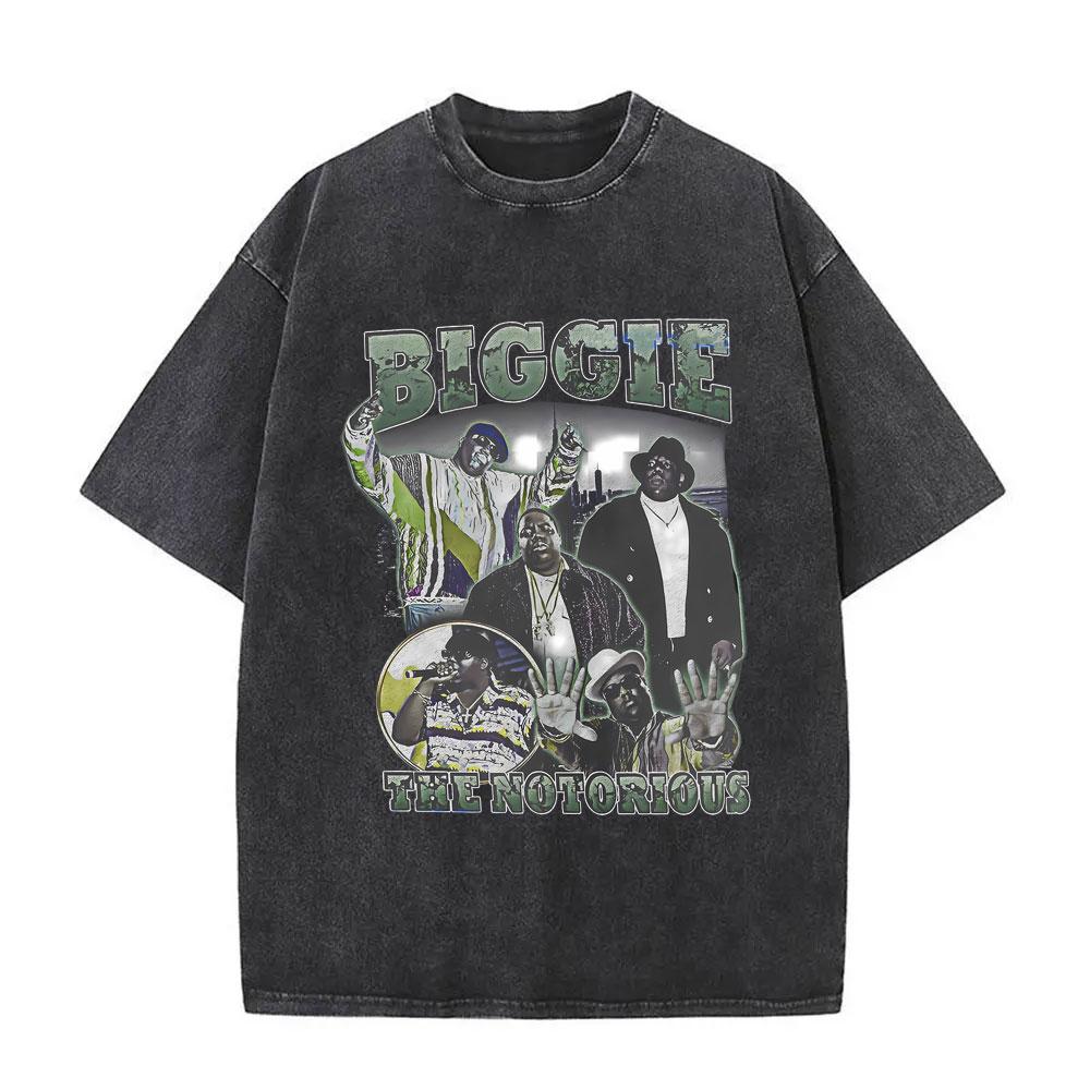 Washed Vintage Rapper The Notorious Big World Tour  Tshirt Biggie Smalls Print T Shirts Men Women Hip Hop Oversized Tshirts