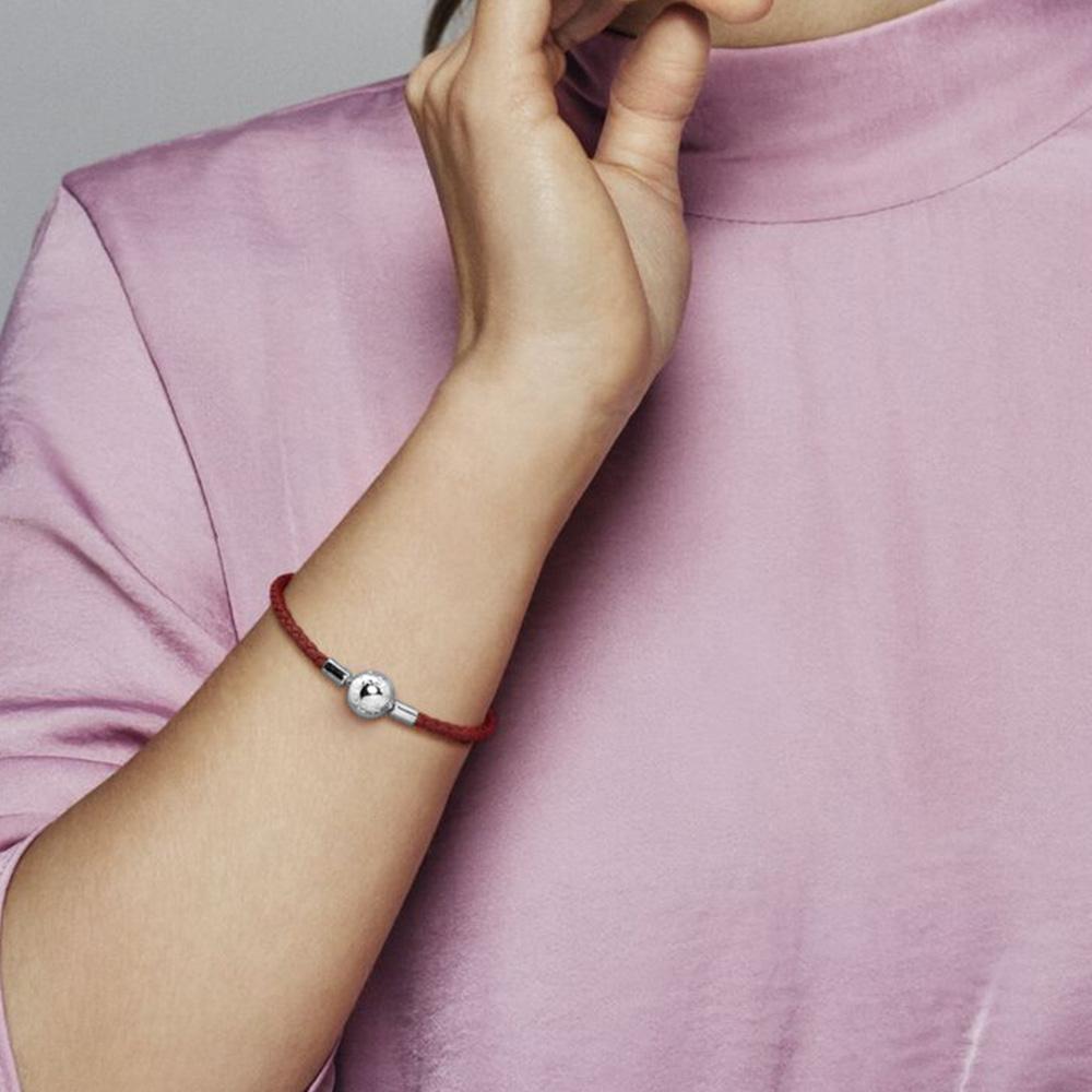 Pulsera de cuerda de cuero trenzado con hebilla redonda de plata S925, ideal para regalos de cumpleaños de mujer, joyería de moda.