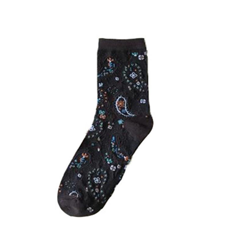 Blue Socks Flower Print Vintage Long Socks Women Japanese Fashion Harajuku Retro Streetwear Sweet Girls Kawaii Cute Crew Socks