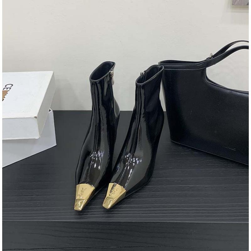 

2025 metal iron head short boots women s black sexy fashion boots thin heel versatile side zipper women s single boots 39 бордовый