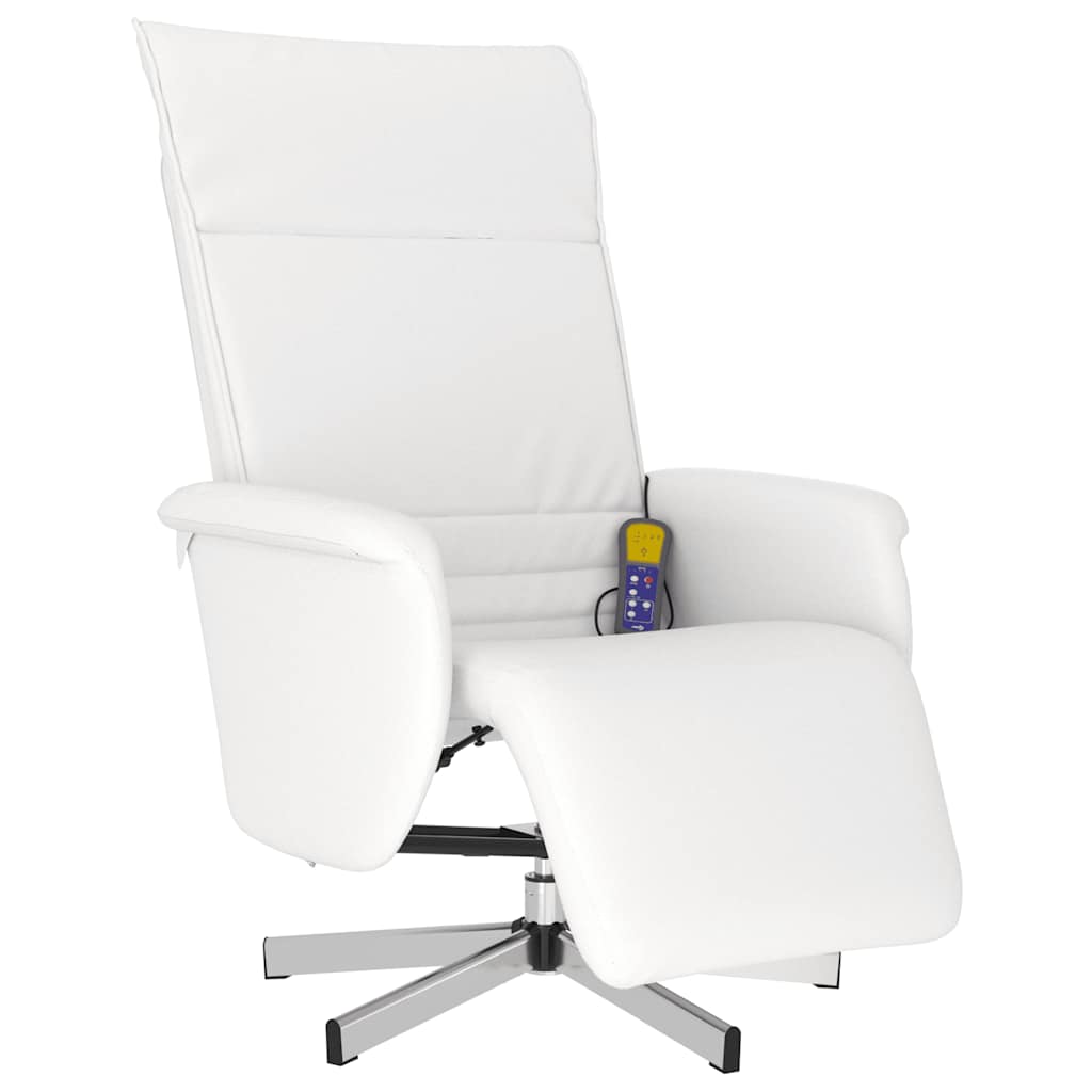 Massage Chair with Footrest White Faux Leather
