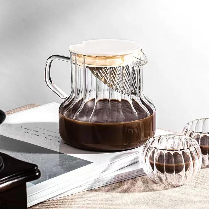 Creative Glass Coffee Pot Tea Set With Vertical Pattern High Borosilicate Glass Teapot Kettle Japanese Teapot for Tea In a Cup
