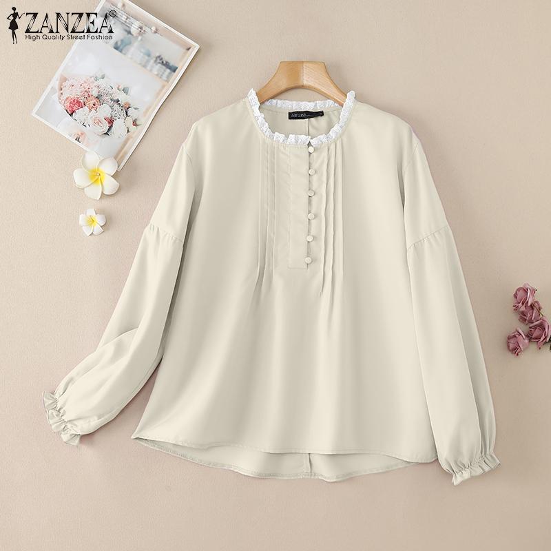 ZANZEA Women Casual Round Neck Loose Long Sleeve Blouse
