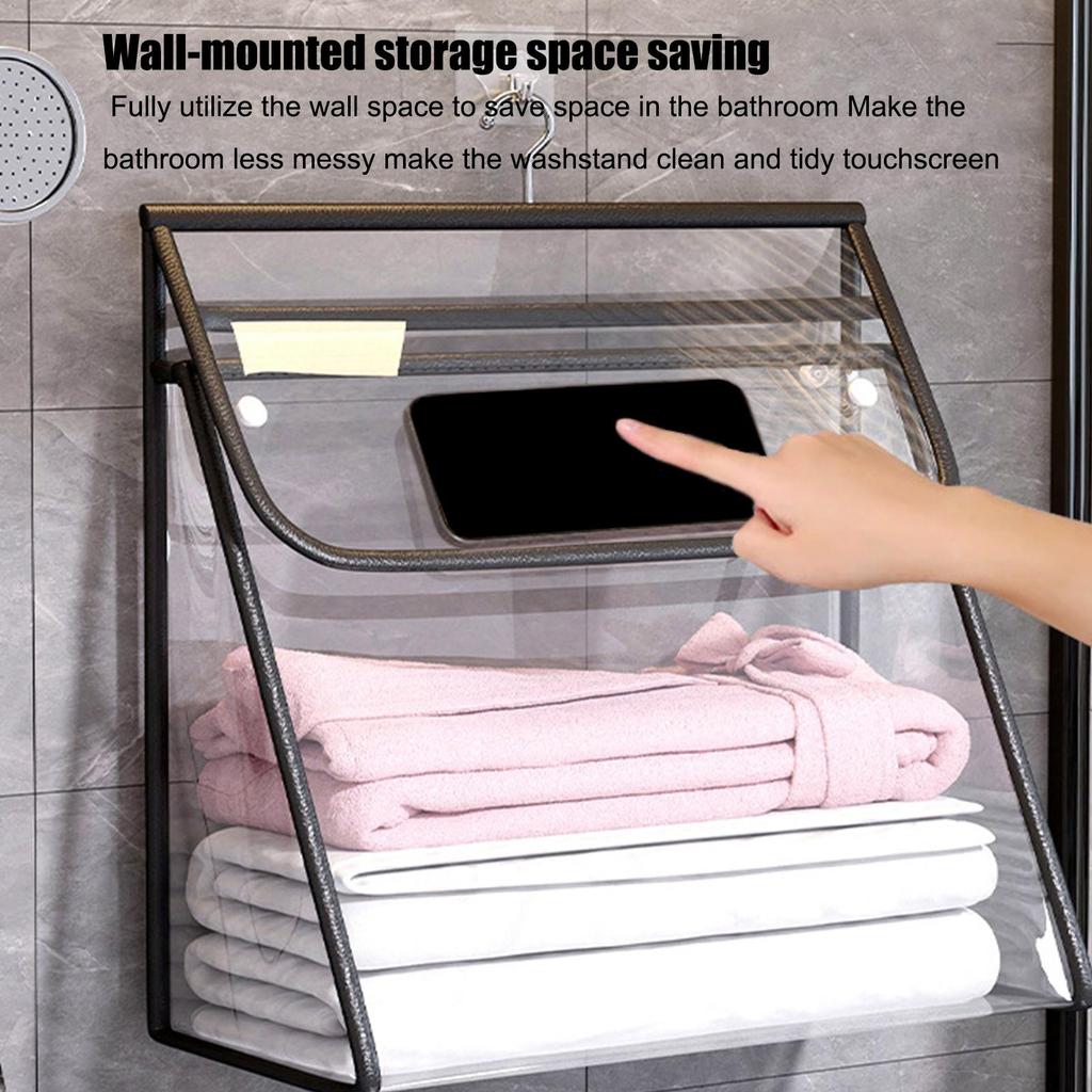 Door Laundry Hamper Bathroom Storage Bag Clear PVC Waterproof Bag With Touchscreen Phone Pouch For Bedroom Nursery Dormitory RV