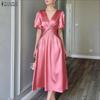 ZANZEA Women V-Neck Summer Casual Short Sleeve Dress