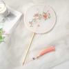 Handmade Embroidery Ancient Style Long Handle Fan Classical Flower Shape Fan  Summer