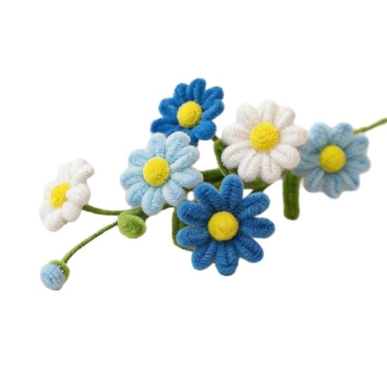 

Handmade Pipe Cleaner Flower with Leaves 6 Head Finished Preserved Fake Flower Plush Twist Stick Floral Decoration Anniversary Mother s Day Gift синій