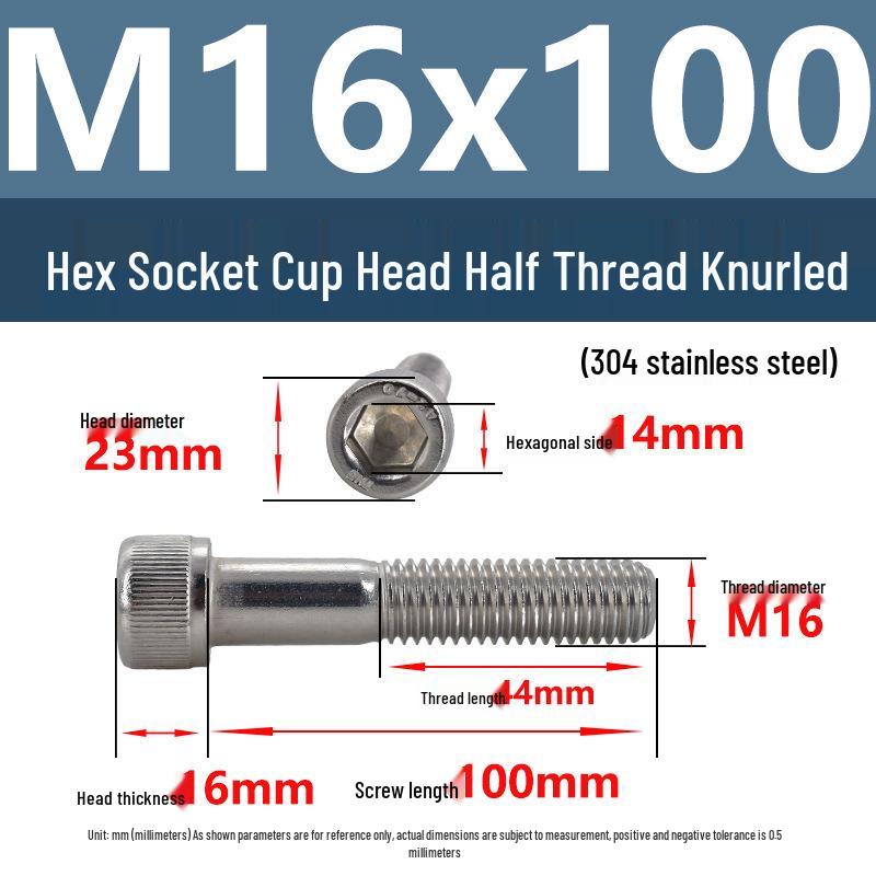 304 Stainless Steel Hex Socket Screws M4-M20, Cylindrical Head, Partial Thread Bolts