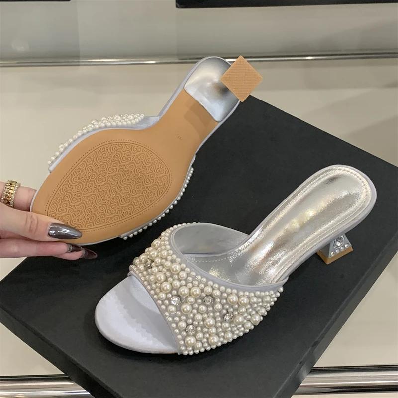 Fashion Eilyken Summer Open Toe Women Slippers Fashion Crystal String Beads Low Heels Sandals Ladies Shoes Zapatos De Mujer
