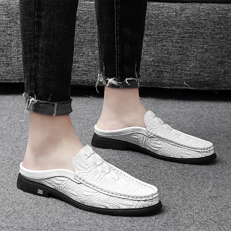Fashion Classic Men Casual Summer Shoes 2024 New Fashion Cool Half Drag Men's Slip On Shoes Non-Slip Genuine Leather Muller Male Shoes