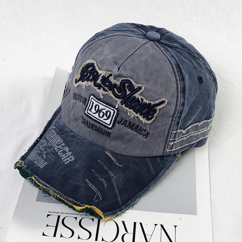 Schirmmütze Herren und Damen Stickerei vielseitige Buchstaben alt gewaschener Hut Outdoor Freizeit Sonnenschutz Baseballkappe