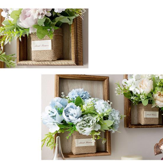 Artificial Hydrangea Wall Hanging Decoration Fake Silk Flower Plants Wooden Fame Decor Home Office Living Room Bedroom Wall Art Ornament