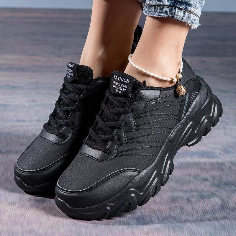 Sneakers Women Shoes Breathable Casual Flat Lace Up Black Chunky Sneakers Non-slip Walking Platform Shoes