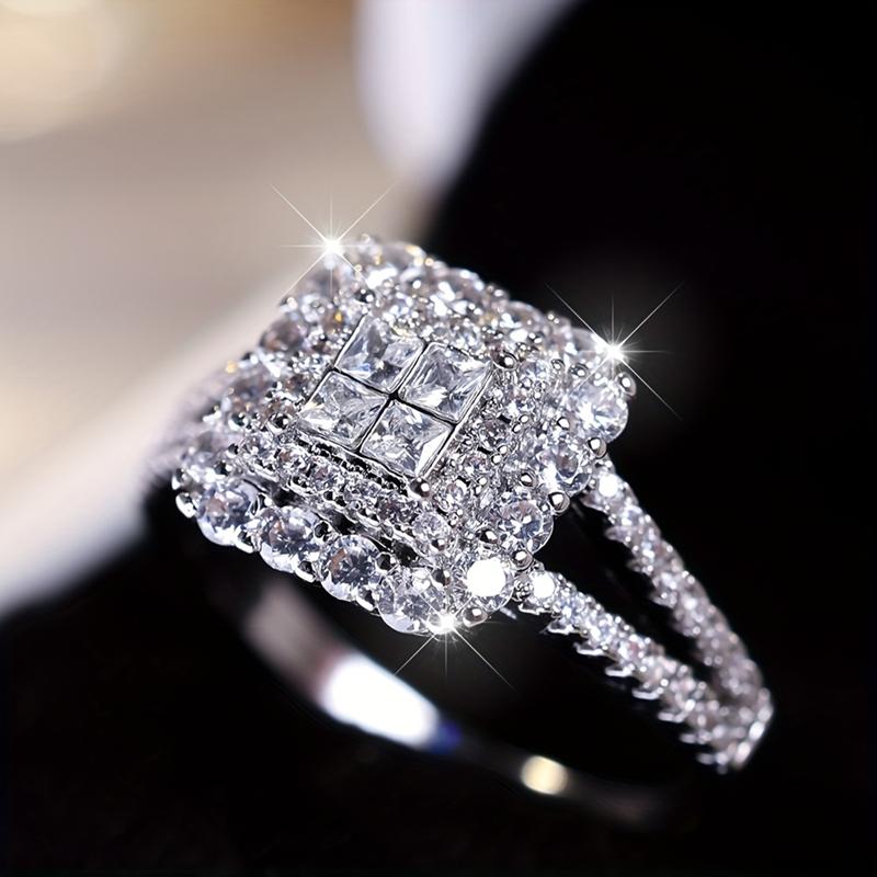 1pc Princess Square Cubic Zirconia Ring Women's Engagement Wedding Ring For Brides Evening Party Decor