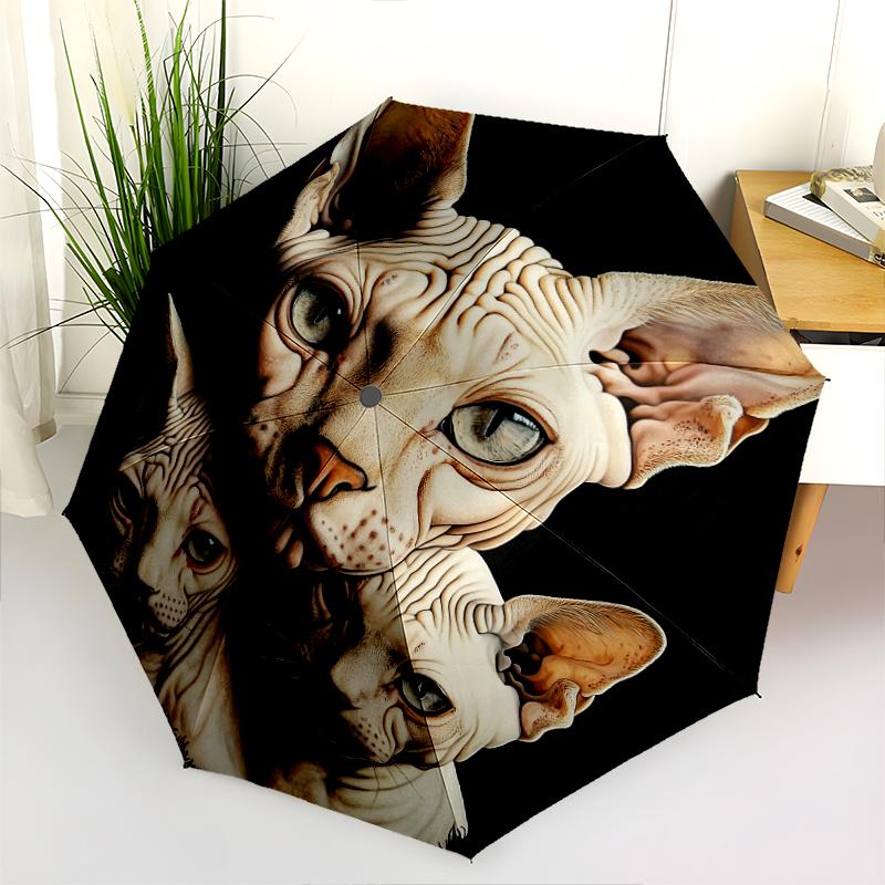 Vzor černá bezsrstá kočka, automatický skládací deštník, přenosný a skládací design, 8 výztuh, vánoční nebo narozeninový dárek.