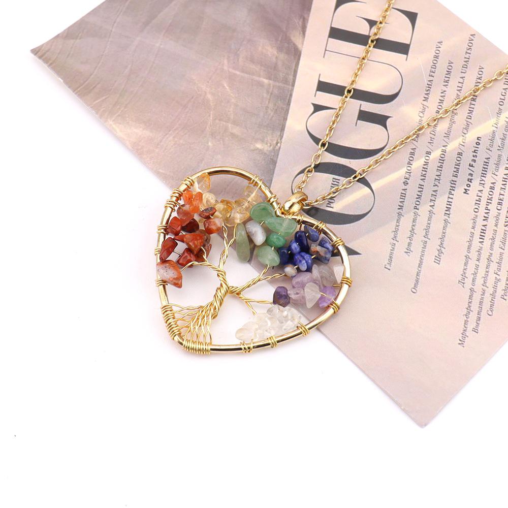 Natural Stone Tree of Life Heart Necklace Pendant