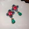 Vintage Silver Needle Diamond Flower Teardrop Earrings - Light Luxury Court Style Fashion Studs for Women