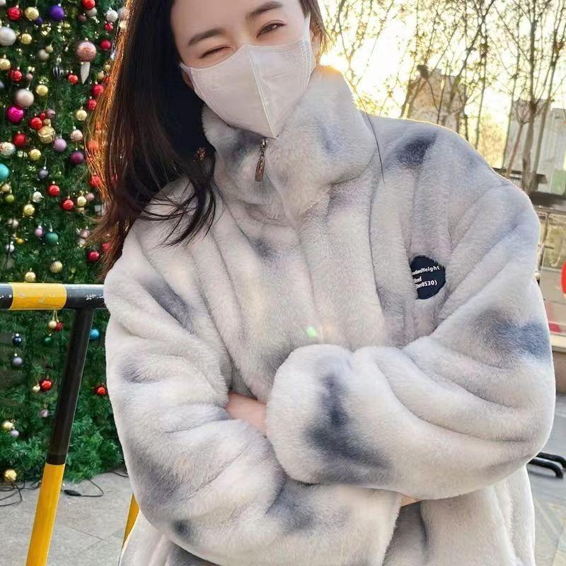 Autumn and Winter New Imitation Rabbit Fur Hooded Fur Jacket Men's and Women's Couples Thickened Cotton Clothes Trendy Coat Padded Sweater