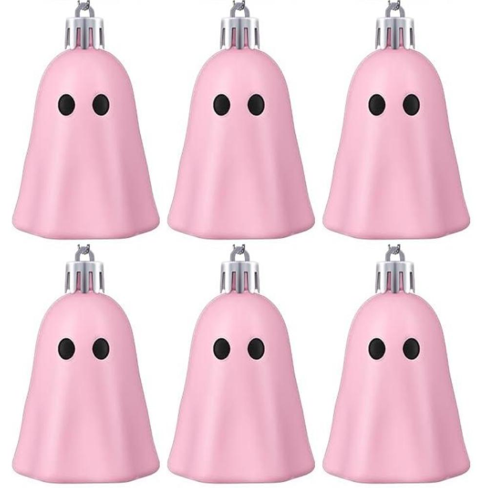 6Pcs, Halloween Hanging Decorations Cute Ghost Decorative Hanging Ornaments, Halloween Christmas Tree Decoration Plastic Mini Ghost Decorations розовый