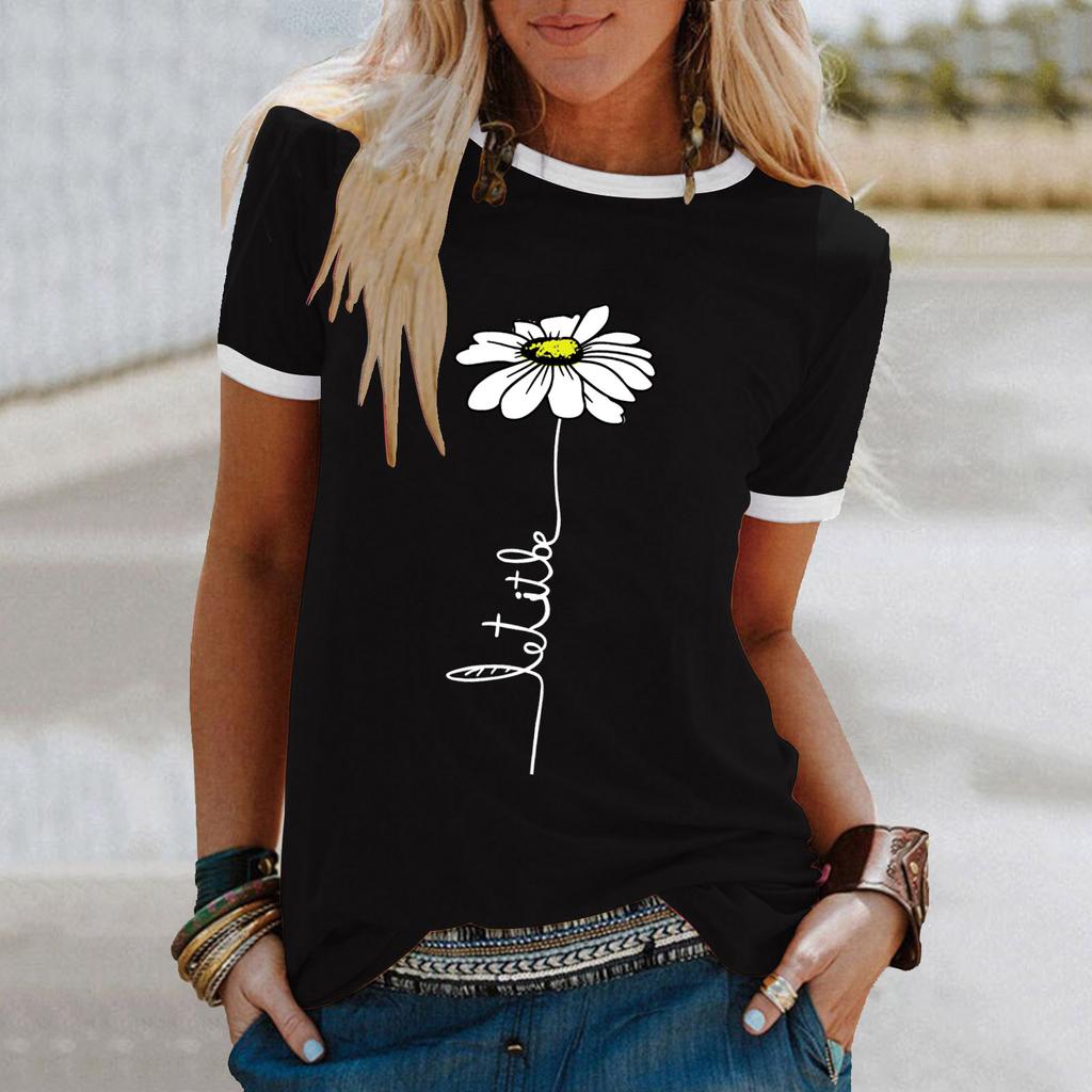 Verano Casual Simple Flores Europeas y Americanas Pequeña Daisy Estampado  Cuello Redondo Mujer Camiseta de manga corta Top Plus Size comprar a buen  precio — entrega gratuita, reseñas reales con fotos — Joom
