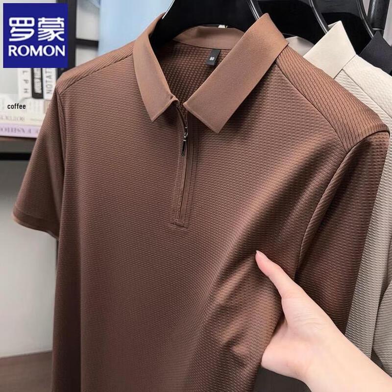 ROMON Men's Breathable Half-Zip Polo Shirt