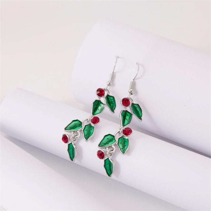 New Trendy Exquisite Christmas Leaf Drop Earrings Hook for Women Simple Rhinestone Earrings Xmas Party Jewelry Gifts