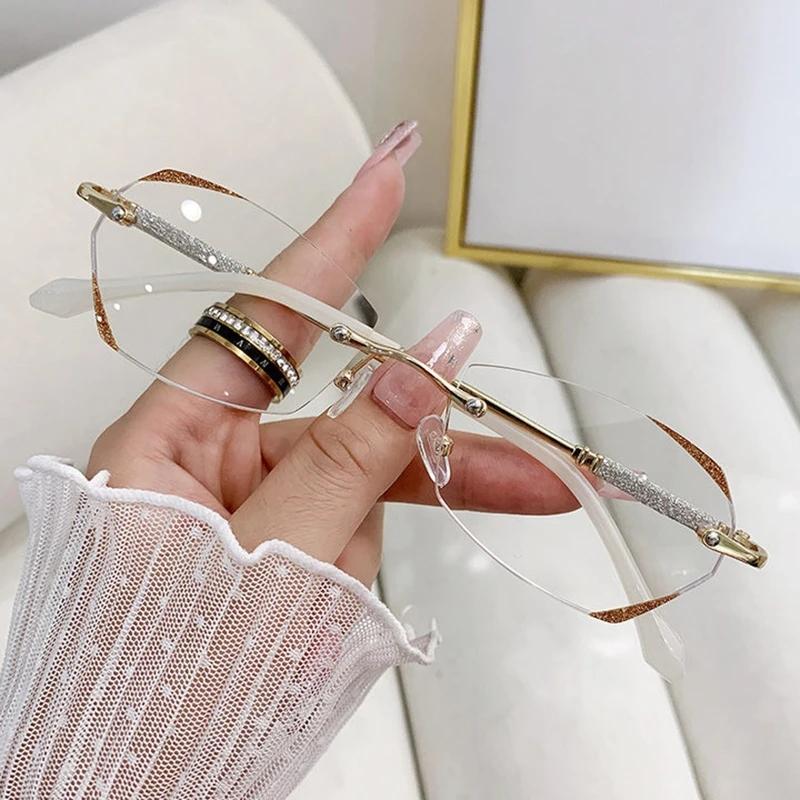 May Flower New Diamond Cut Edge Rimless Reading Glasses Actress Light Fine Flash Glasses Fashion All-Match Anti-Blue Gasses