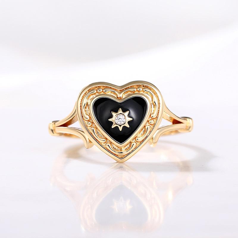 Fashion Gold Dark Ring, Epoxy Heart-Shaped Light Luxury Ring, Gothic Women'S Ring