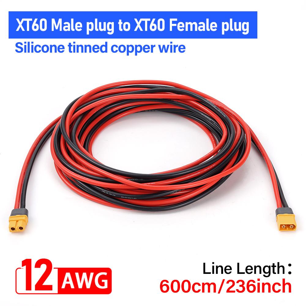 

12AWG XT60 Чоловічий поворот жіночий Домашня акумуляторна батарея для зберігання енергії Сонячна панель Акумуляторна батарея З’єднувальний кабель 6M Підходить для автомобілів RV