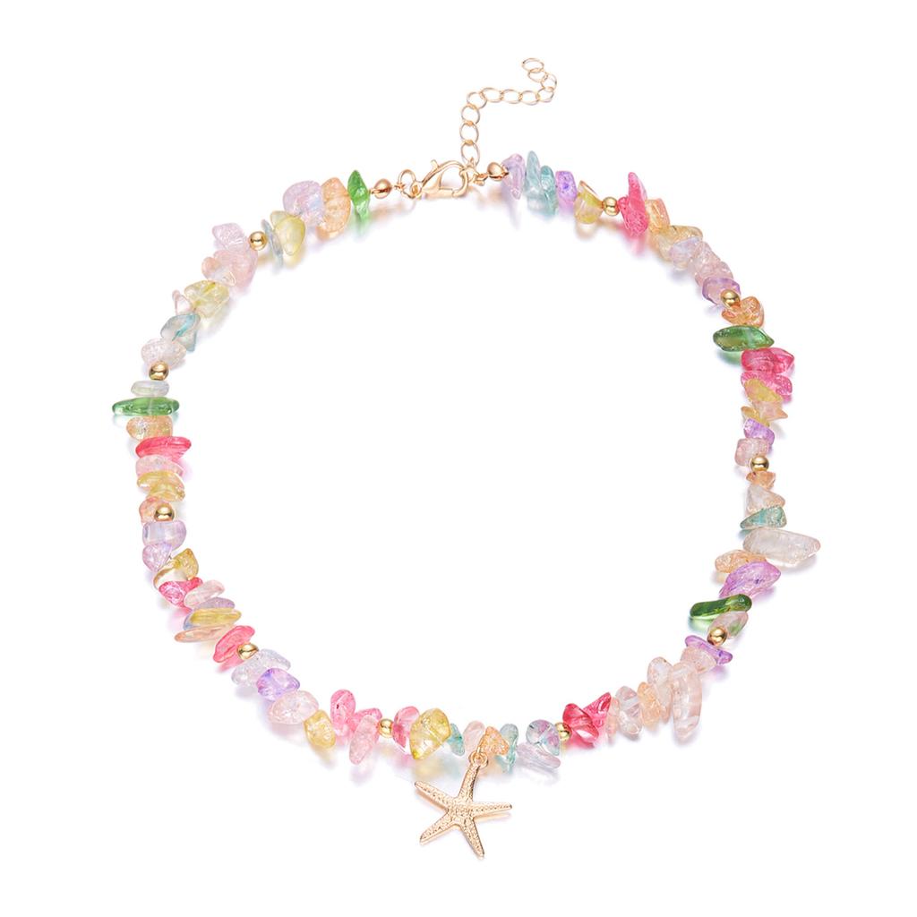 Summer explosion natural gravel necklace female bohemian color rice beads imitation shell starfish card neck chain