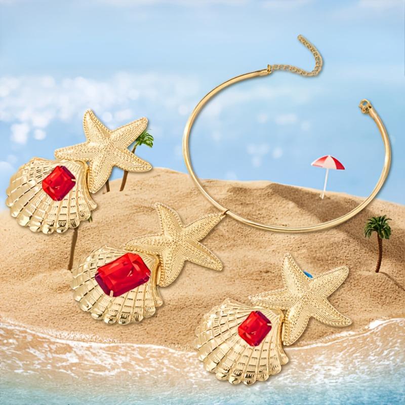 Ensemble Boucles d'oreilles Collier Étoile de mer Coquillage Vent d'été Océan Ensemble d'accessoires de mode exagérés personnalisés pour femmes