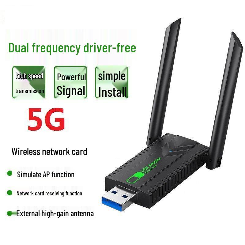 USB Wireless Network Card 1300Mbps Gigabit 5G Dual-Band WiFi6 Receiver, Driver-Free
