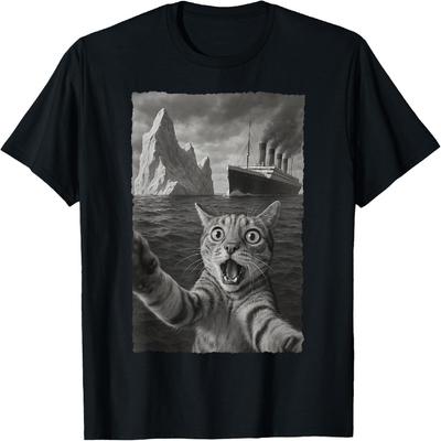Funny Cat Selfie Titanic Men Women Kids T-Shirt