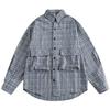 Japanese Spring and Autumn Large Pocket Plaid Long-Sleeved Shirt Fashion Brand Loose Couple Contrast Color Street Shirt Coat Men