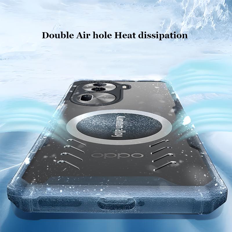 Full Cover Graphene Heat Dissipation PC Case For OPPO Reno 11 8 9 10 Pro Plus Breathable Cooling Car Mounted Magnetic Transparent Anti-Drop Back Shell
