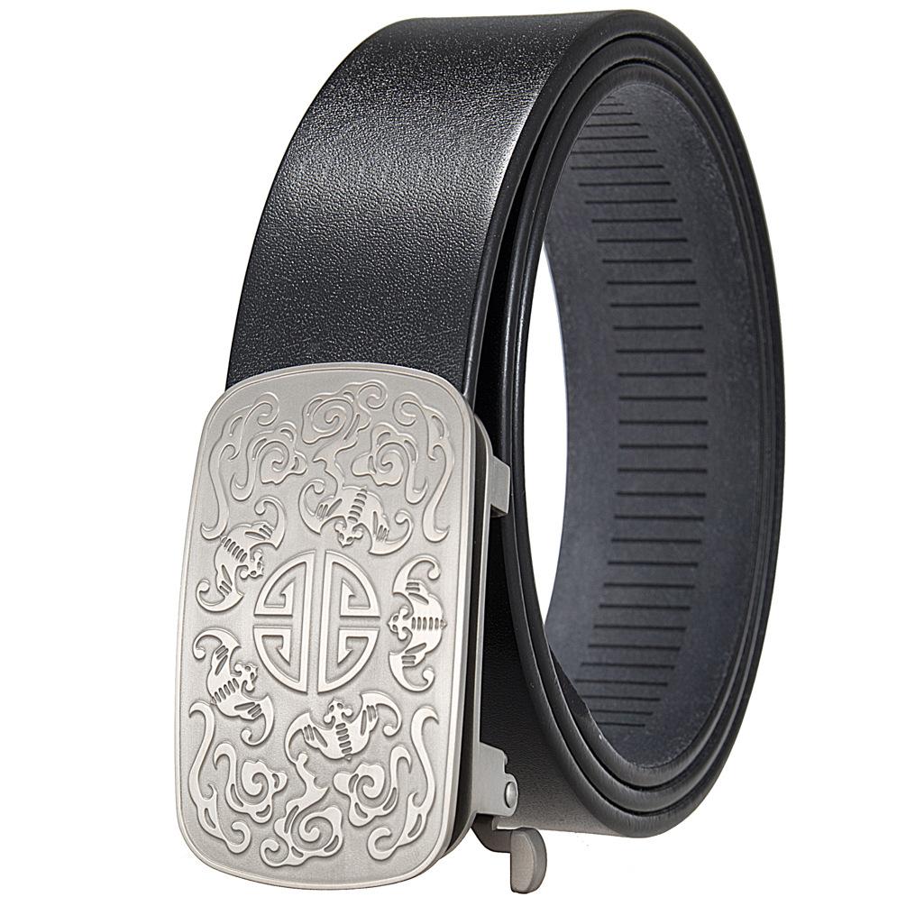 Business Toothless Alligator Pattern First Layer Cowhide Belt, Men'S Titanium Buckle Toothless Belt Buckle Head Ly39-25746-8
